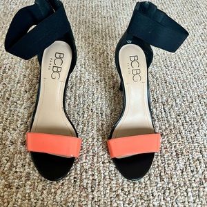 BCBG coral black heels.